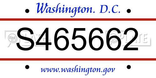 S465662 District Of Columbia License Plate