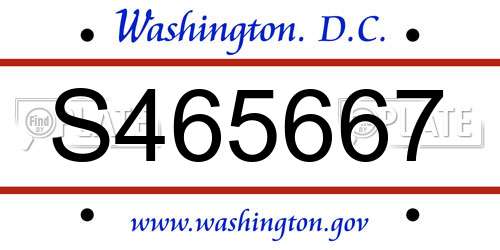 S465667 District Of Columbia License Plate