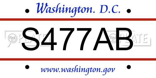 S477AB District Of Columbia License Plate