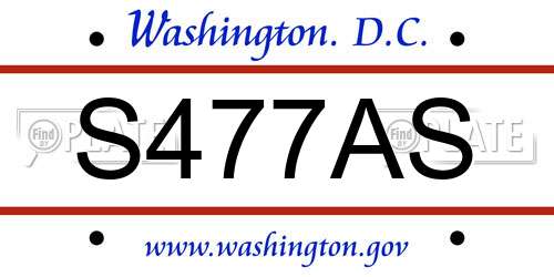 S477AS District Of Columbia License Plate