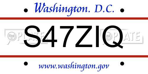 S47ZIQ District Of Columbia License Plate