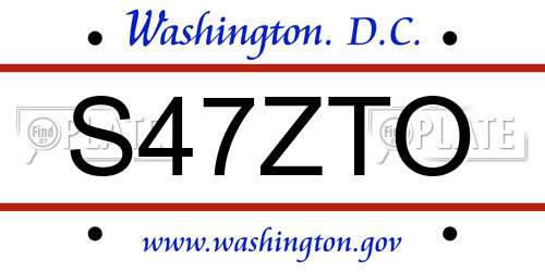 S47ZTO District Of Columbia License Plate