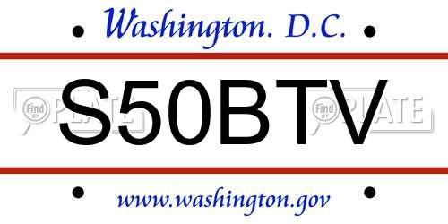 S50BTV District Of Columbia License Plate