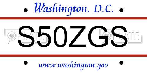 S50ZGS District Of Columbia License Plate