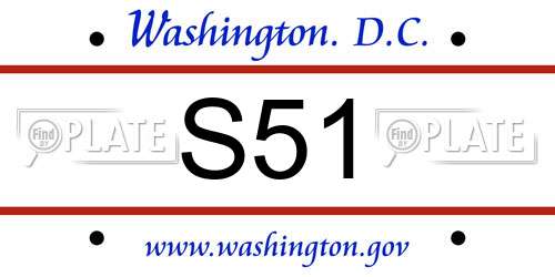 S51 District Of Columbia License Plate