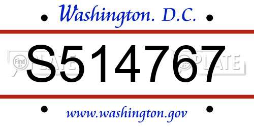 S514767 District Of Columbia License Plate