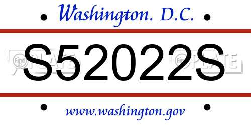 S52022S District Of Columbia License Plate