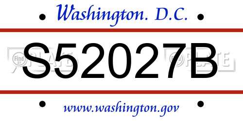 S52027B District Of Columbia License Plate
