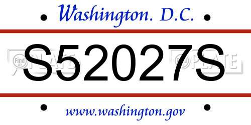 S52027S District Of Columbia License Plate