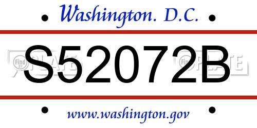 S52072B District Of Columbia License Plate