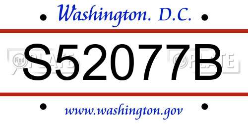 S52077B District Of Columbia License Plate