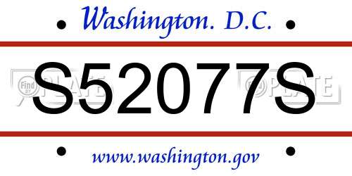S52077S District Of Columbia License Plate