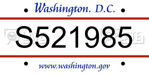 S521985 District Of Columbia License Plate