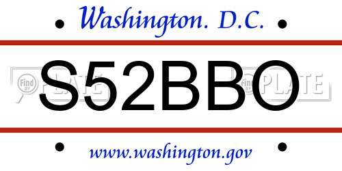 S52BBO District Of Columbia License Plate