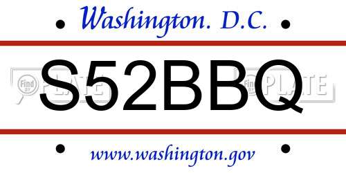 S52BBQ District Of Columbia License Plate