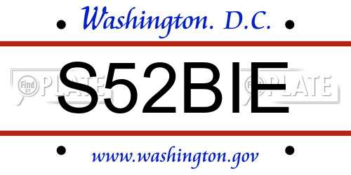 S52BIE District Of Columbia License Plate