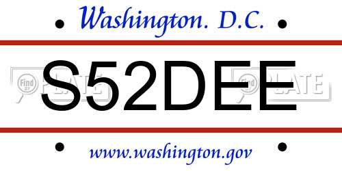 S52DEE District Of Columbia License Plate