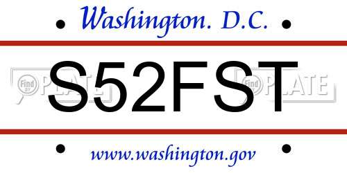 S52FST District Of Columbia License Plate