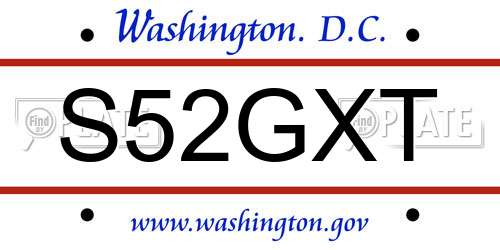 S52GXT District Of Columbia License Plate