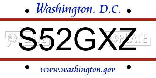 S52GXZ District Of Columbia License Plate