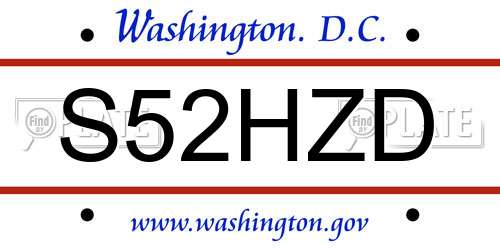 S52HZD District Of Columbia License Plate