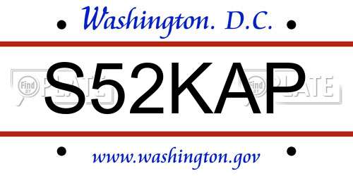 S52KAP District Of Columbia License Plate