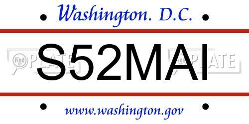 S52MAI District Of Columbia License Plate
