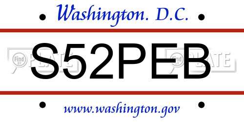 S52PEB District Of Columbia License Plate