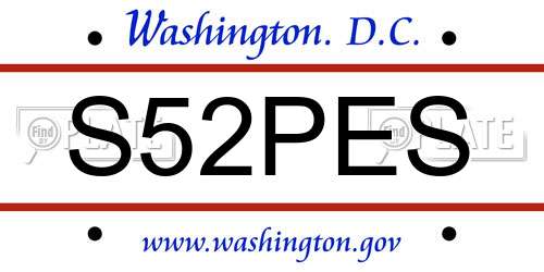 S52PES District Of Columbia License Plate