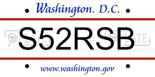 S52RSB District Of Columbia License Plate