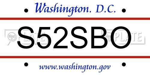 S52SBO District Of Columbia License Plate
