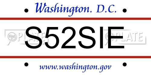 S52SIE District Of Columbia License Plate
