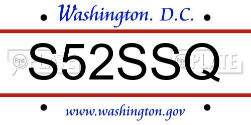 S52SSQ District Of Columbia License Plate