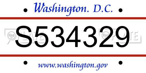 S534329 District Of Columbia License Plate