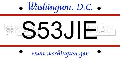 S53JIE District Of Columbia License Plate