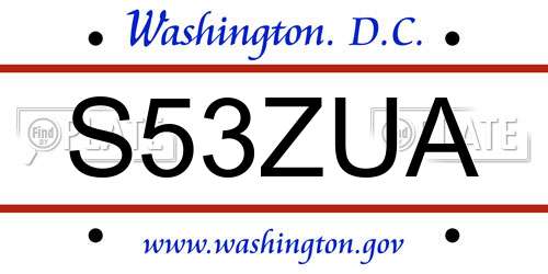 S53ZUA District Of Columbia License Plate