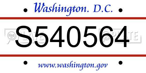 S540564 District Of Columbia License Plate