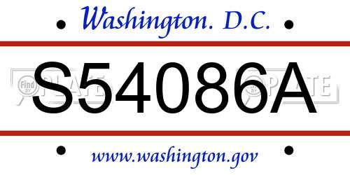 S54086A District Of Columbia License Plate
