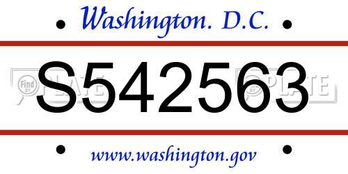 S542563 District Of Columbia License Plate