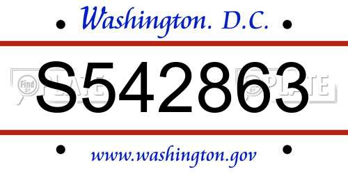 S542863 District Of Columbia License Plate