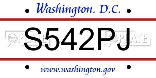 S542PJ District Of Columbia License Plate