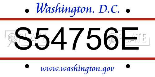 S54756E District Of Columbia License Plate