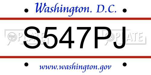 S547PJ District Of Columbia License Plate