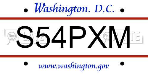 S54PXM District Of Columbia License Plate