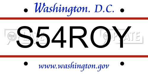 S54ROY District Of Columbia License Plate