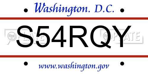 S54RQY District Of Columbia License Plate