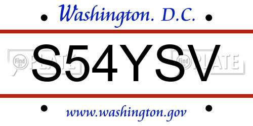 S54YSV District Of Columbia License Plate