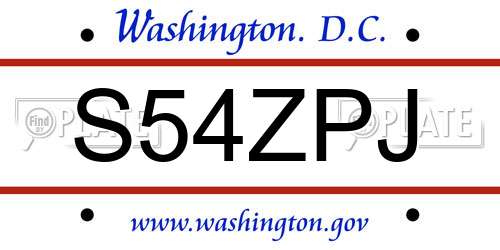 S54ZPJ District Of Columbia License Plate