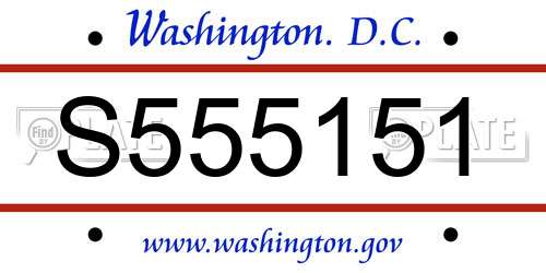 S555151 District Of Columbia License Plate