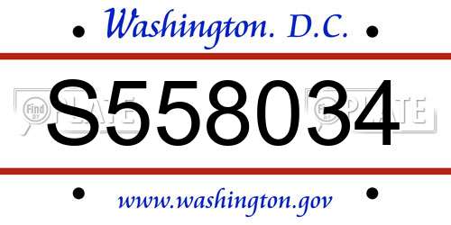 S558034 District Of Columbia License Plate